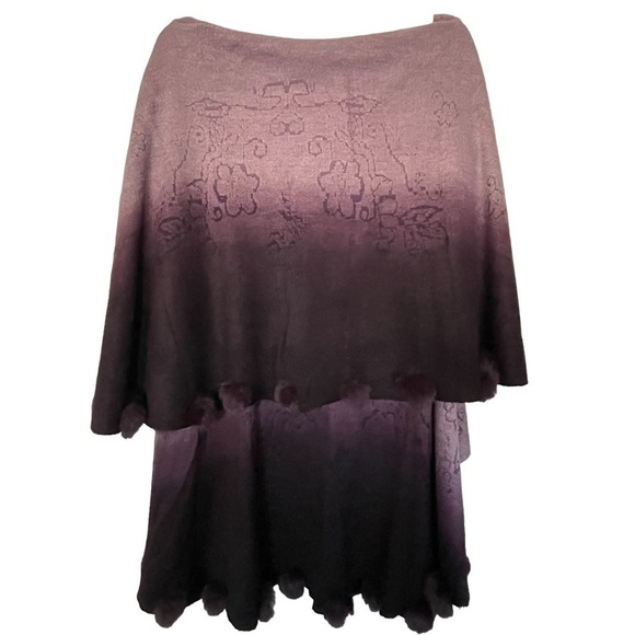Poncho Wrap Cape Sweater Purple Ombre with Pom-Pom’s, One Size - Picture 2 of 10